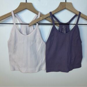 ODODOS Women's Crop 2-Pack Seamless Rib-Knit Camisole Crop Tank Tops, XS/S